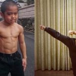 Kid master fight demonstration same like in style of Bruce lee