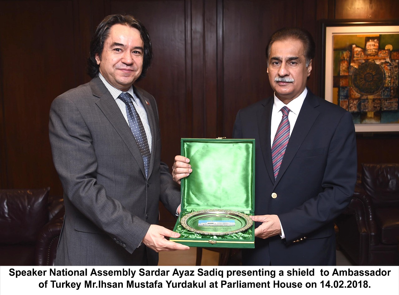 ambassador, turkey, ahsan mustafa, pradakol, meet, speaker, national, assembly, sardar ayaz sadiq