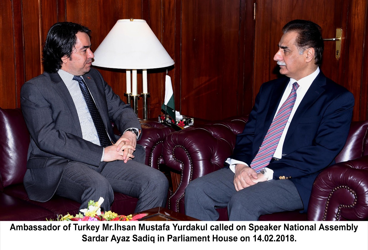 ambassador, turkey, ahsan mustafa, pradakol, meet, speaker, national, assembly, sardar ayaz sadiq