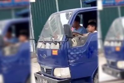 7-year-old child's excursion the city to running truck