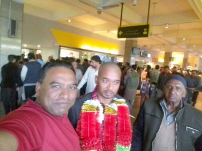 RE-KNOWN, PERSON,  AND, SOCIAL, WORKER,  DR. ATHAR, ALI, RETURNED, AFTER, PERFORMING, UMRAH, ON, AIRPORT, FRIENDS, AND, FATHER, DR. MUBARAK, ALI, RECEIVED, HIM