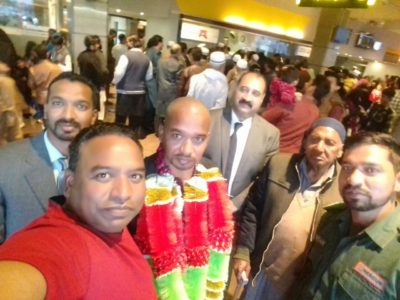 RE-KNOWN, PERSON, AND, SOCIAL, WORKER, DR. ATHAR, ALI, RETURNED, AFTER, PERFORMING, UMRAH, ON, AIRPORT, FRIENDS, AND, FATHER, DR. MUBARAK, ALI, RECEIVED, HIM