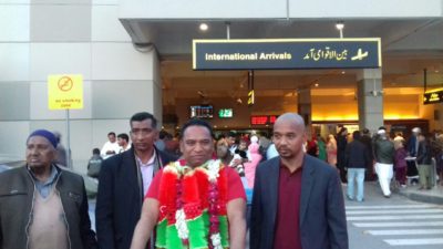 RE-KNOWN, PERSON, AND, SOCIAL, WORKER, DR. ATHAR, ALI, RETURNED, AFTER, PERFORMING, UMRAH, ON, AIRPORT, FRIENDS, AND, FATHER, DR. MUBARAK, ALI, RECEIVED, HIM