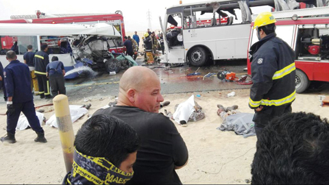 As a result of a clash in 2 buses in Kuwait, 15 people including 3 Pakistanis were killed when 3 were injured