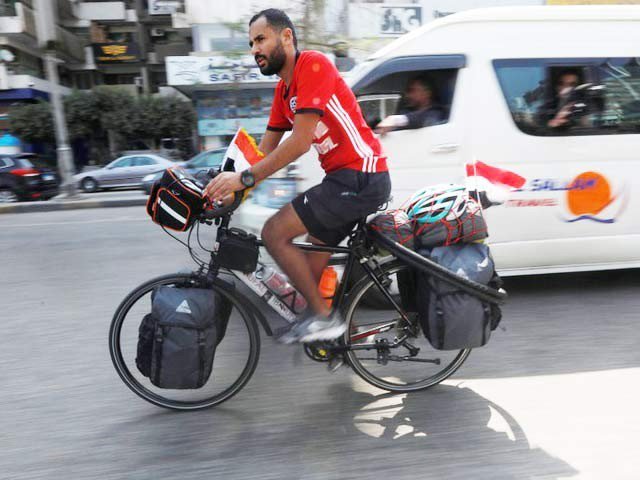 Egyptian cyclists left Cairo to Russia for the Football world cup