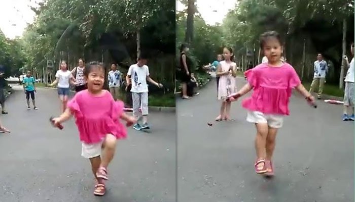 Demonstrating rope jumping with a small fairy skill