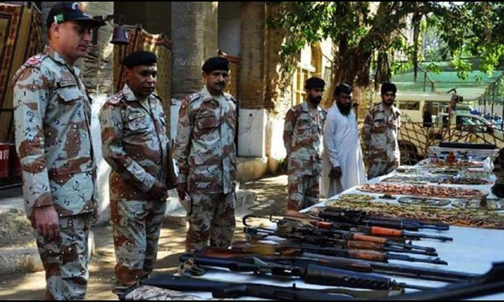 Karachi: Rangers raid in heavy quantity, recovered heavy weapons