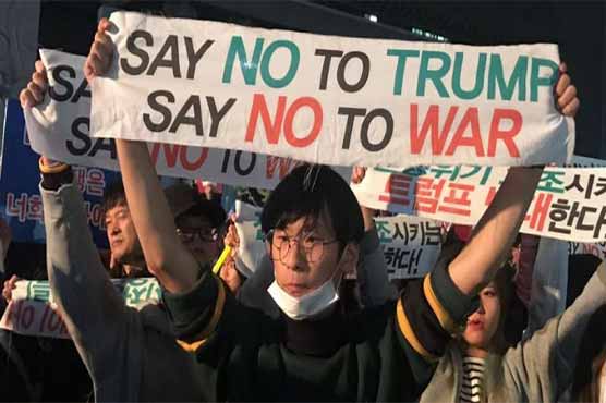 South Korea protest against trumpet in North Korea protest
