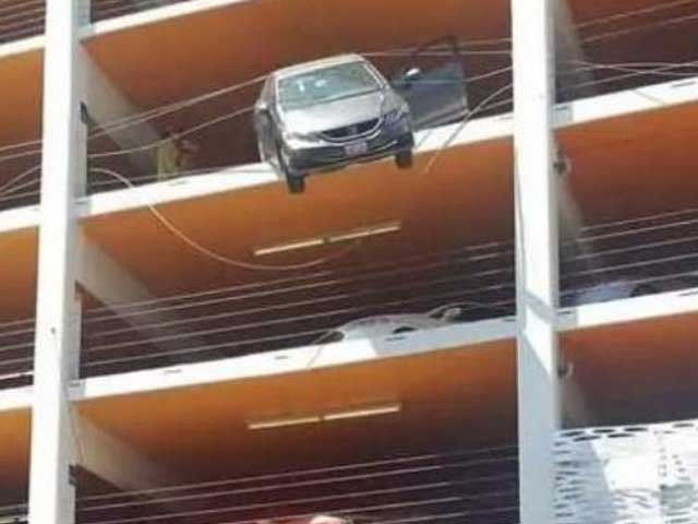 The woman who was in the air with a car in the air was removed safely