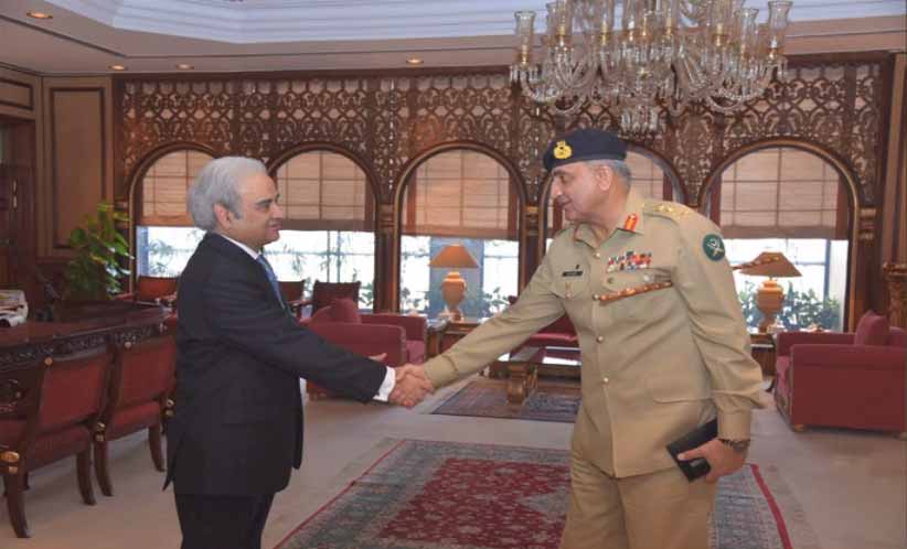 Chief of Army Staff General Qamar Javaid Bajwa meets the caretaker Prime Minister