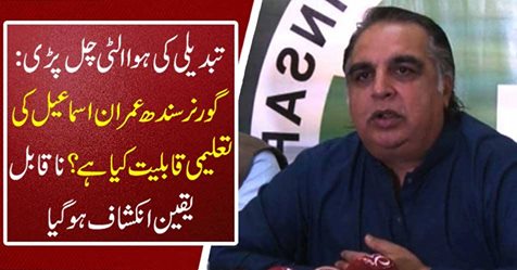 What is the educational qualifications of Governor Sindh Imran Ismail?