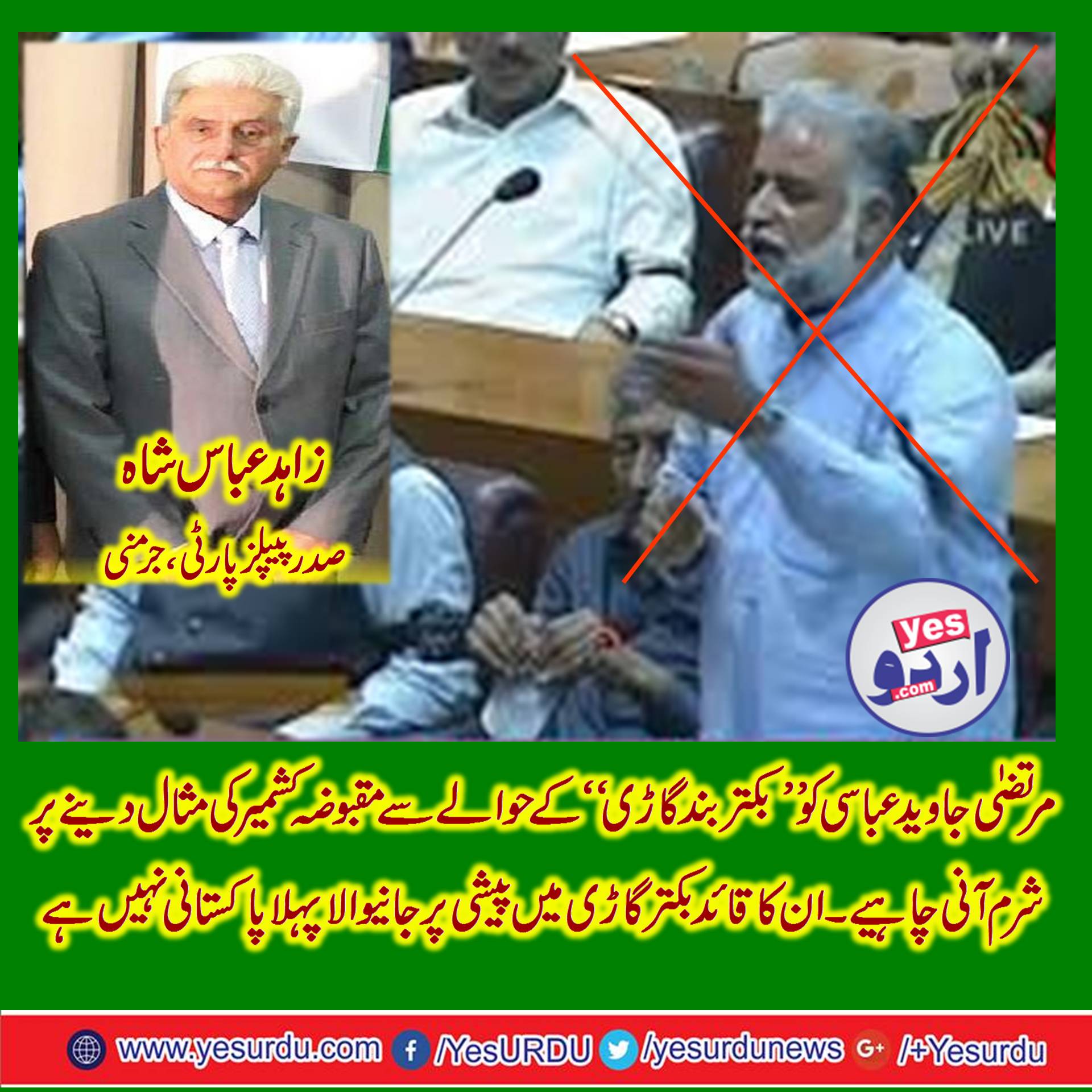 ZAHID ABBAS SHAH, PRESIDENT, PPP, GERMANY, CONDEMNED, MURTAZA, ABBASI'S, CONTROVERCIAL, STATEMENT