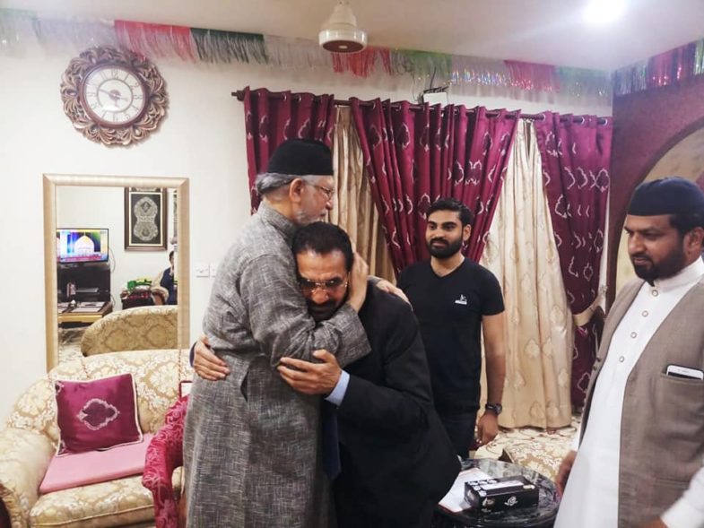 CHAUDHRY ZAFAR KAKRALI, MEET, ALLAMA DR, TAHIR UL QADRI, AT, QADRIA, MODEL TOWN, LAHORE, WLCOMME, HIM, ON, ARRIVING, IN, PAKISTAN