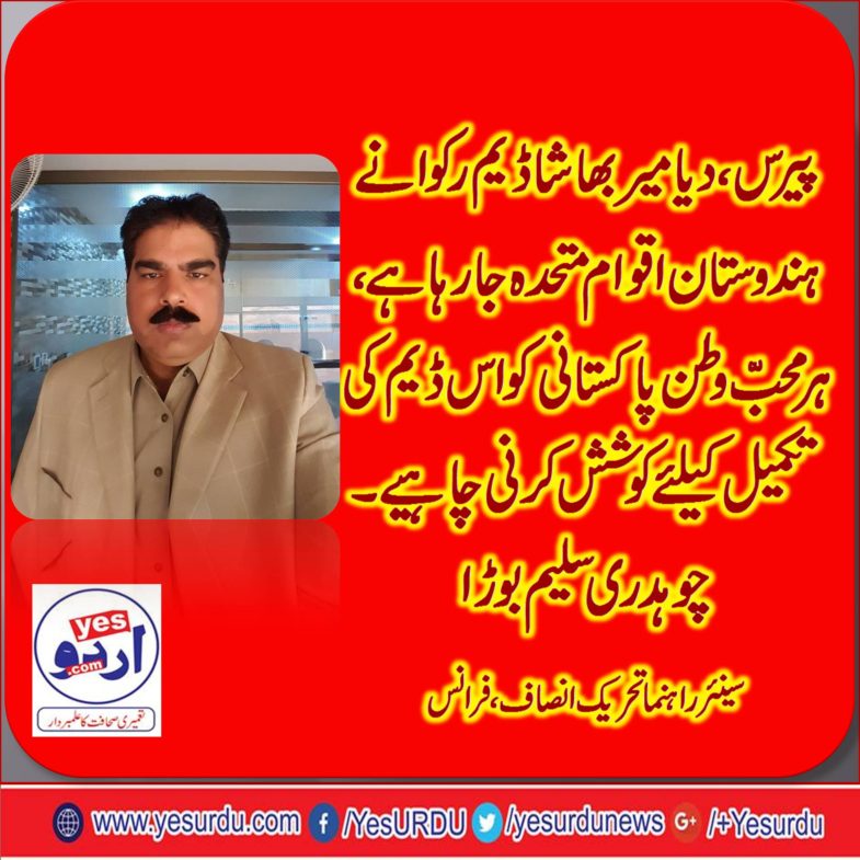 CHAUDHRY SALEEM BORA, senior, leader, PTI, FRANCE, ON, DAM, FUND, AND, POLITICS, AGAINST, IT