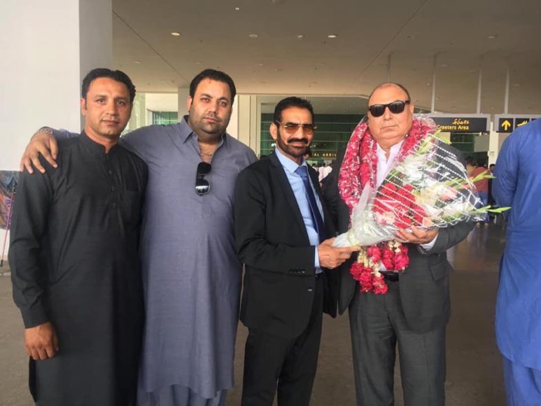 Javed butt, ex president, pmln, france, arrived, islamabad, today, where , his, family, and , friends, received, him, and, presented, flowers
