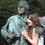 Human Statues Patrick Toney and Jesse Ferguson enter Seattle Center to perform as two bronze living statues.