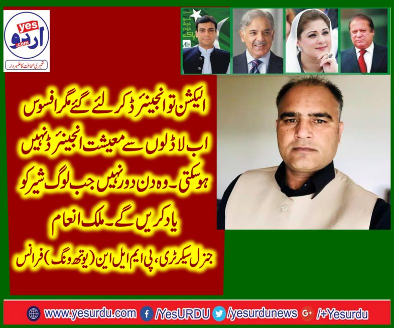 MALIK INAM, GEN, SECRETARY, PMLN (YOUTH WING) FRANCE, ON, PTI, ENGINEERED, ELECTION