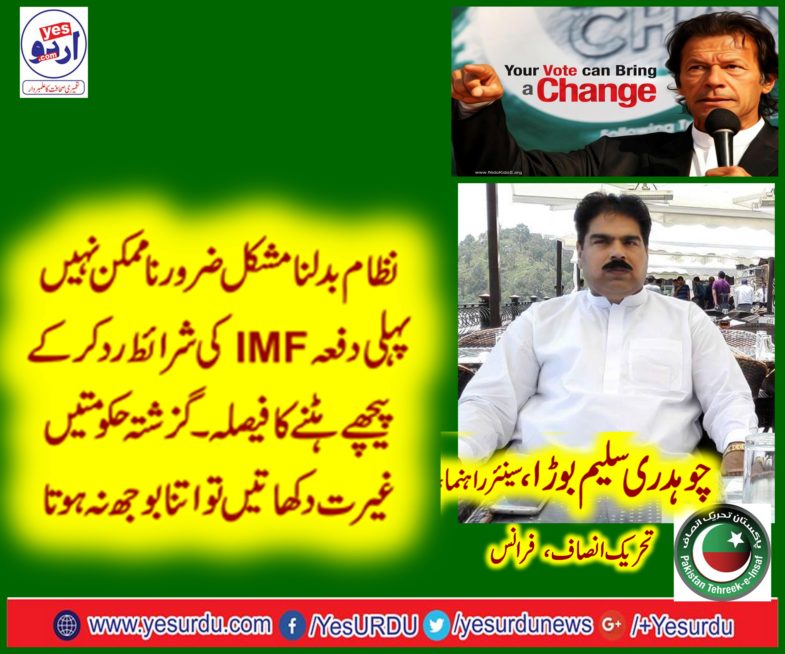 CHAUDHRY SALEEM BORA, SENIOR, LEADER, PTI, FRANCE, SAYS, ABOUT, PTI, POLICIES