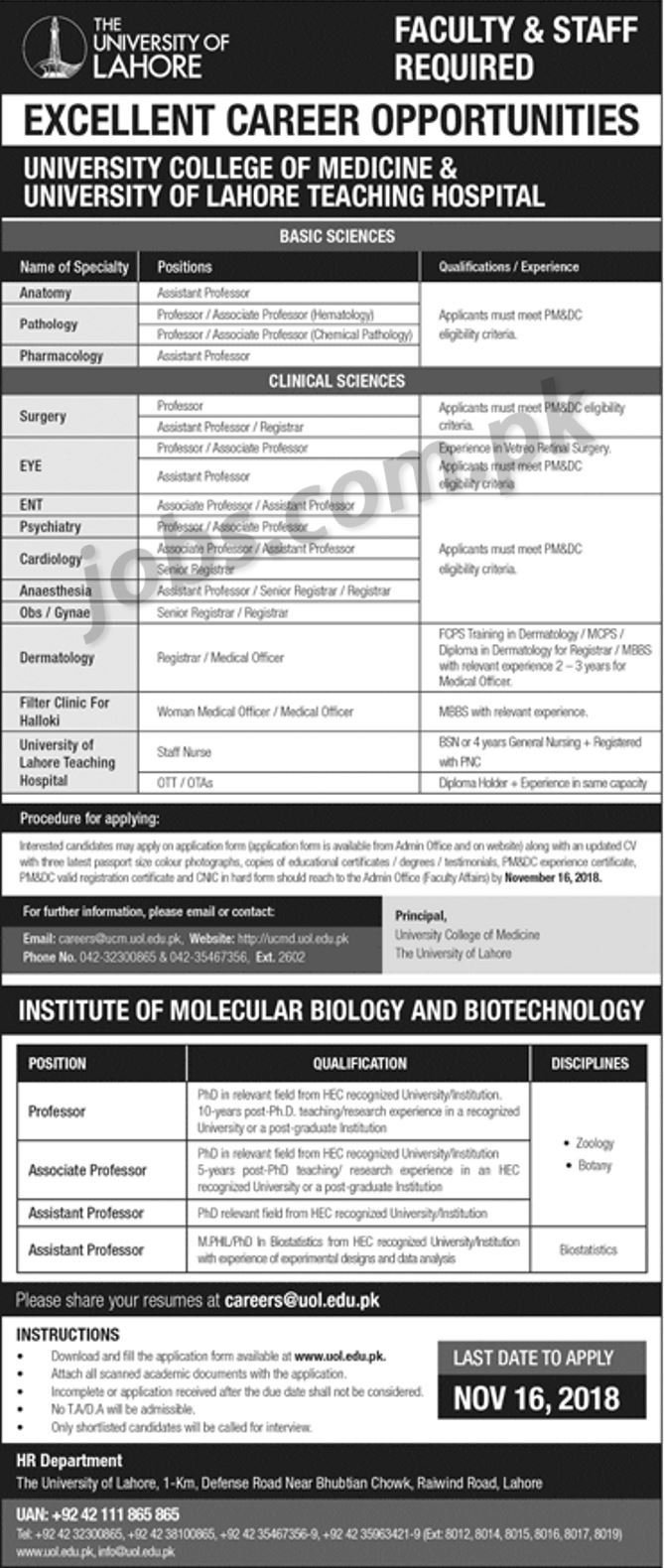 University, of, Lahore, Jobs, 2018, for, 30+, Teaching, Faculty, Posts, 12, November,, 2018