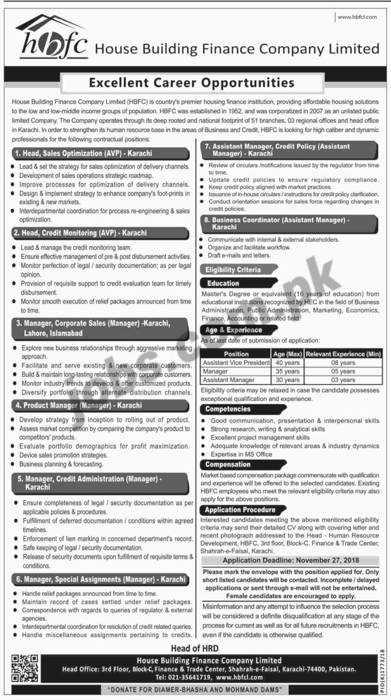 House, Building, Finance, Company, Ltd, (HBFC), Jobs, 2018, for, Admin,, Assistant, Managers,, Coordinators, &, Management