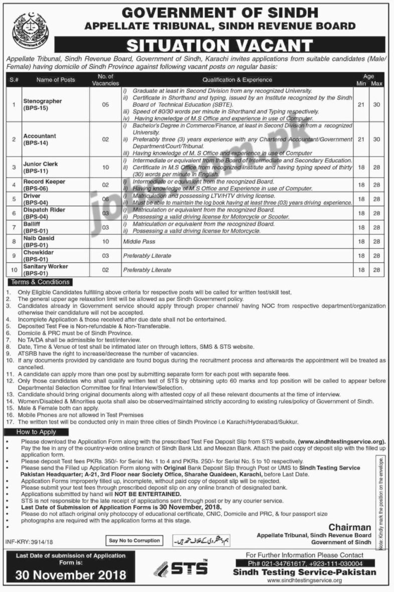 Sindh, Revenue, Board, Jobs, 2018, for, 46+, Jr, Clerks, Stenographer, Accountants, &, Other, Staff, Posts