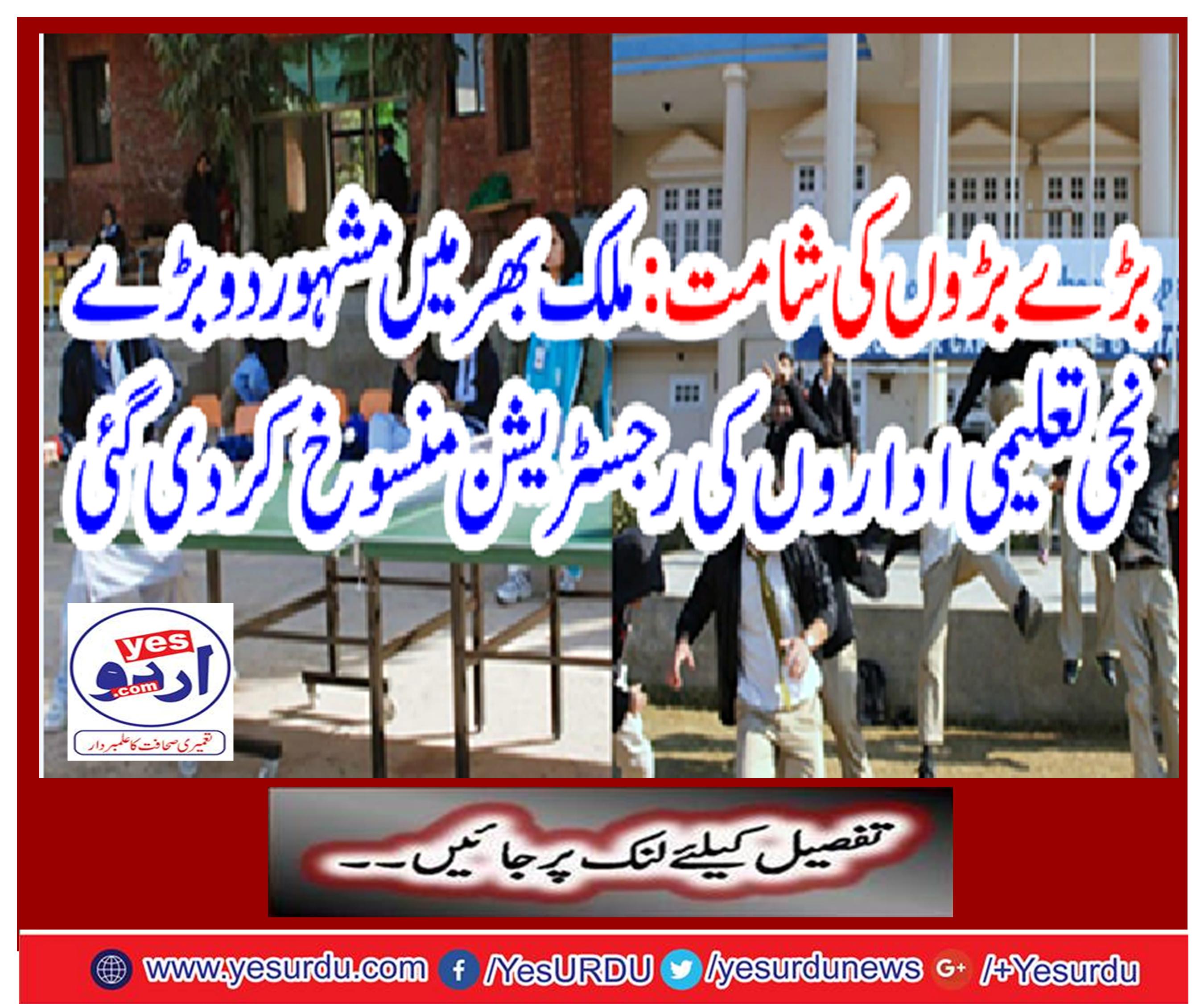 Registration of two major private educational institutions, all over the country, was canceled