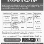 Iqra University (Karachi) Jobs 2018 for Teaching & Non-Teaching Staff 12 November, 2018