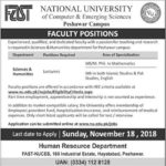 National University of Computer & Emerging Sciences (Peshawar) Jobs 2018 for Teaching Faculty 12 November, 2018