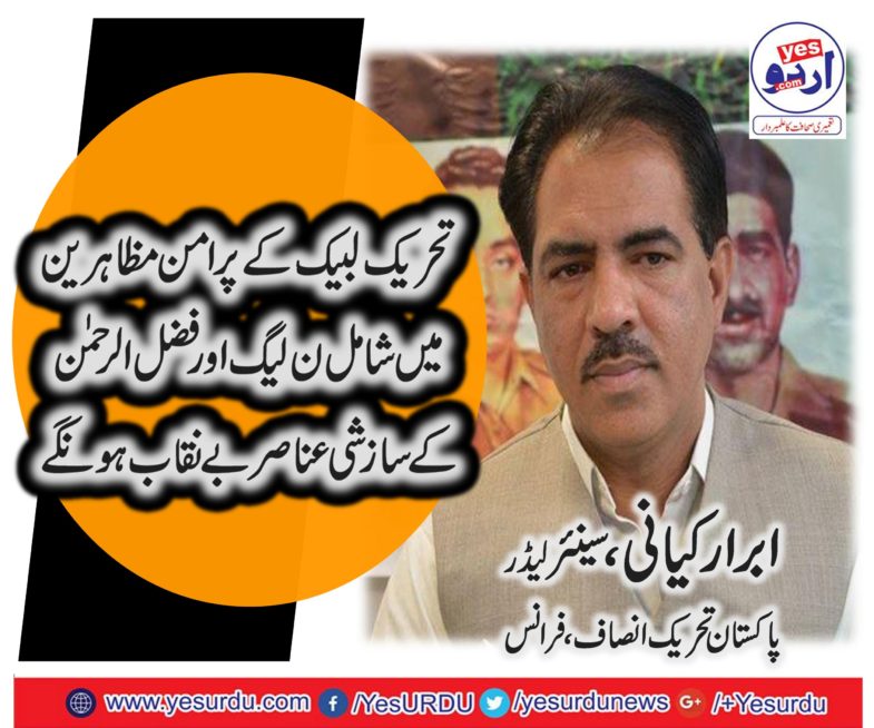 SENIOR, LEADER, PTI, FRANCE, ABRAR KAYANI, SAID, PROTESTERS,OF, TLP, ARE, PEACEFUL, WHEREAS, GULLU BUTT'S, AND, VIOLENT, FACTORS, GET,INVOLVED, IN, THEM