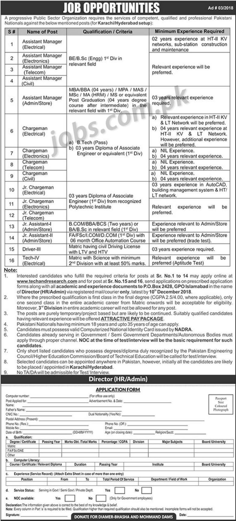 PO Box 2428 Federal Govt Organization Jobs 2019 For Jr Assistant-I/II, Admin, Engineering, Chargeman, DAE, Tech-IV And Drivers PO Box 2428 Jobs 2019: The Federal Govt Organization is inviting applications from eligible candidates for Jr Assistant-I/II, Admin, Engineering, Chargeman, DAE, Tech-IV and Drivers. Required qualification from a recognized institution, relevant work experience and age limit requirement are as following. Eligible candidates are encouraged to apply to the post in prescribed manner. Incomplete, late, hand written submissions/applications will not be entertained. Only shortlisted candidates will be called for written test/interview. See the notification below to see vacancies/positions available, eligibility criteria and other requirements. Eligible candidates must submit applications on or before 10th December 2018.