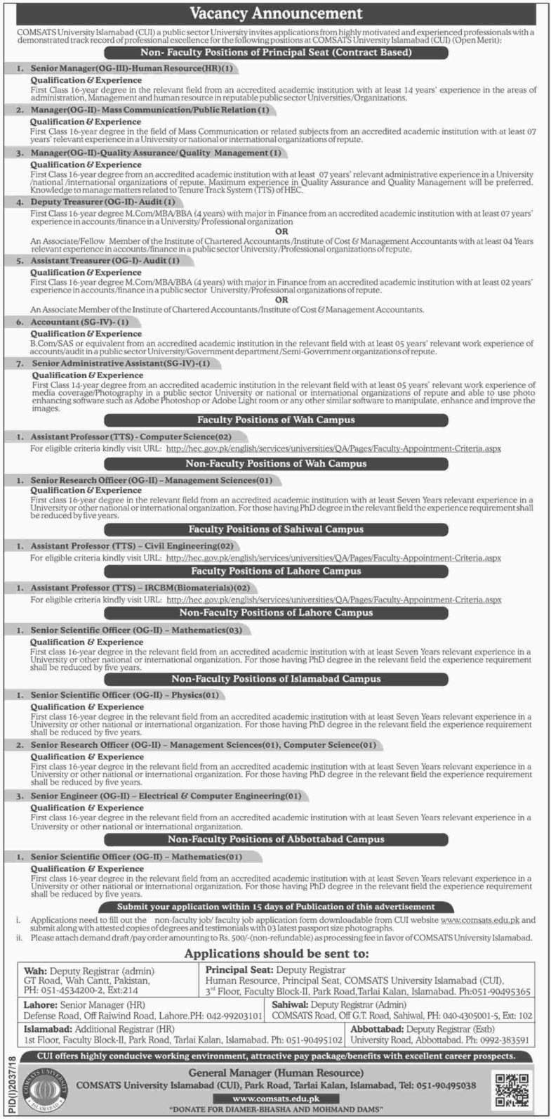 Jobs, In, COMSATS, University, Islamabad, 07 Nov 2018