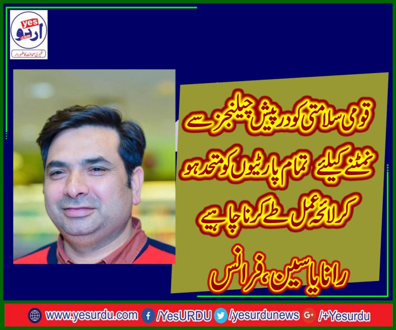 RANA YASEEN, FRANCE, SAYS, ON, NATIONAL, ISSUES, ALL, POLITICAL, PARTIES, SHOULD, FORM, A, JOINT, LINE, OF, ACTION