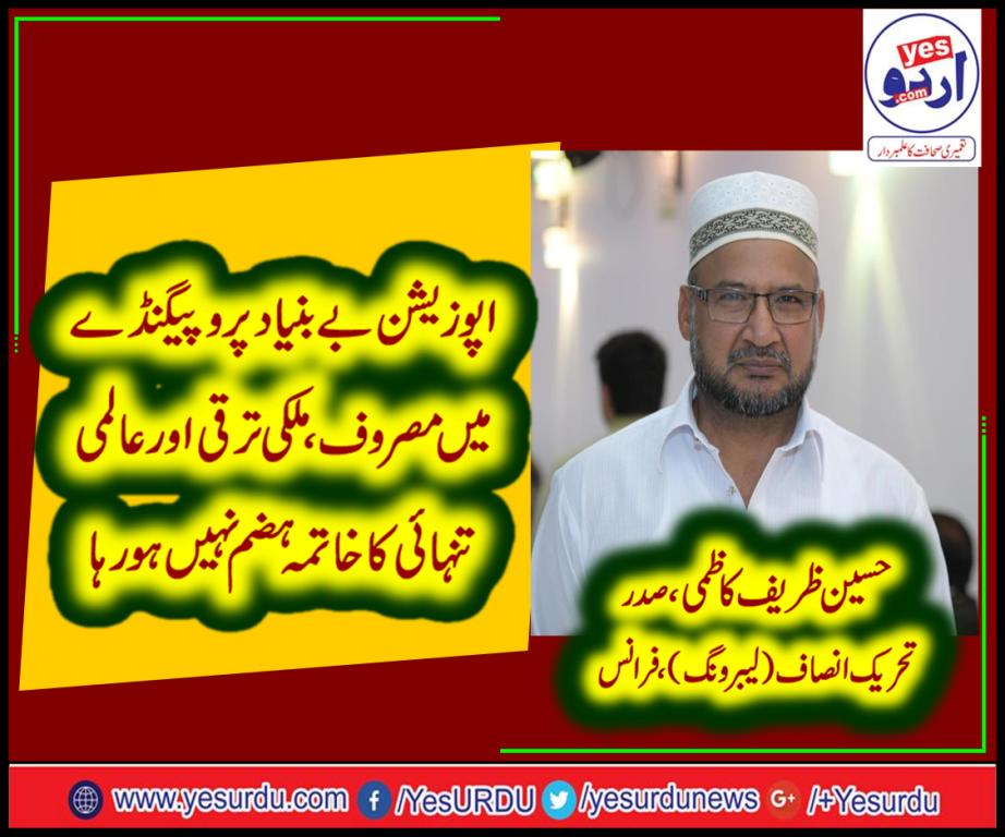 HUSSAIN ZAREEF KAZMI, PRESIDENT, PTI, LABOR WING, FRANCE, SAYS, OPPOSITION, BUSY, IN, BASELESS, PROPAGANDA