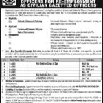 Pak Army Jobs 2019 for Retired / Released & Retiring Army Officers as Civilian Gazetted Officers