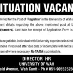 University of Wah Jobs 2019 for Registrar Post