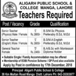 Aligarh Public School / College Lahore Jobs 2019 for Teachers