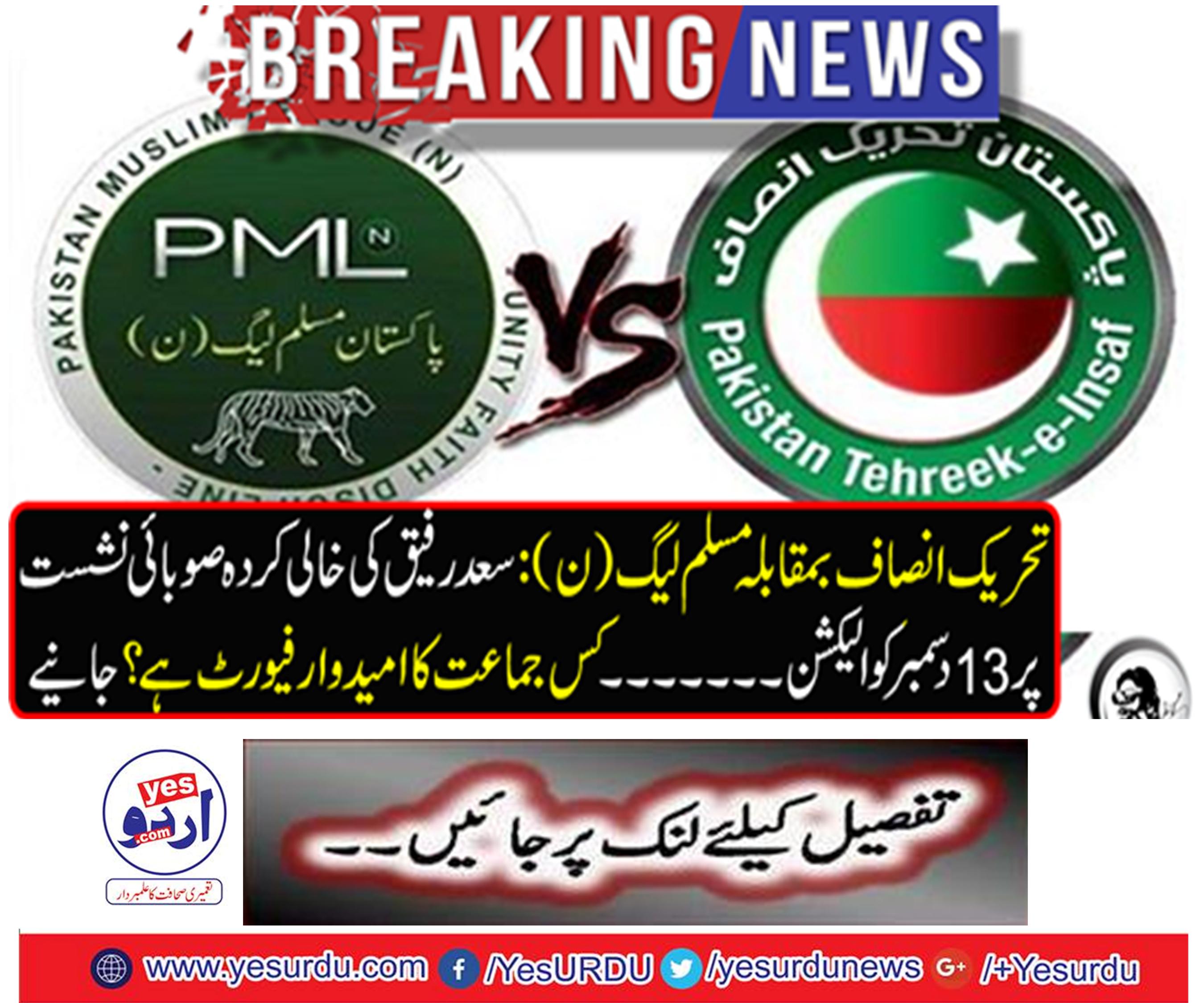 Breaking News: PML-N against Tehreek-e-Insaf's election December 13 elections on the vacant provincial seat of Saad Rafique.