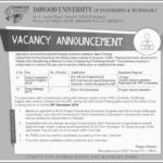 Dawood University of Engineering & Technology Jobs 2019 for MBA/MA/Project Manager and Engineering Posts