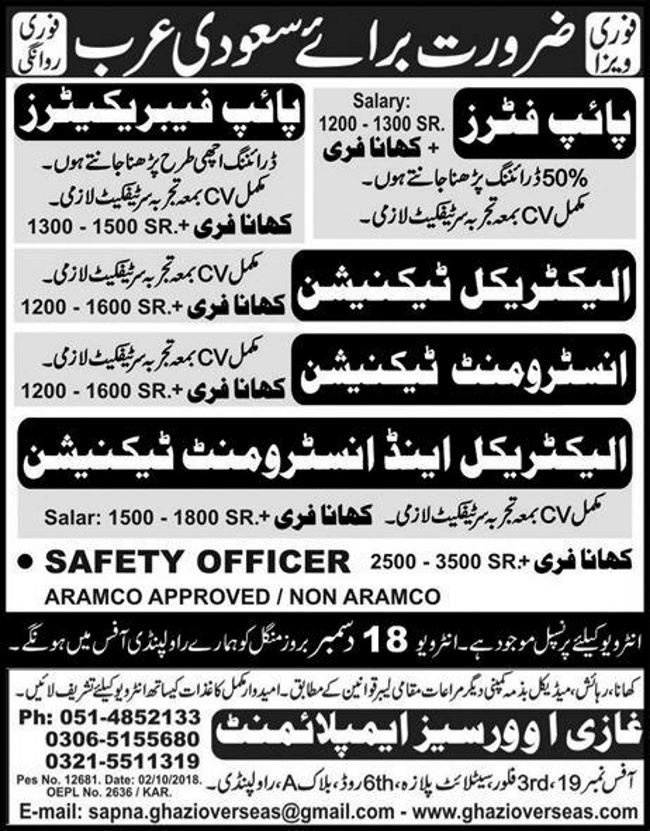 100+ DAE and Technical Staff Jobs available in Saudi Arab for Pakistani Nationals
