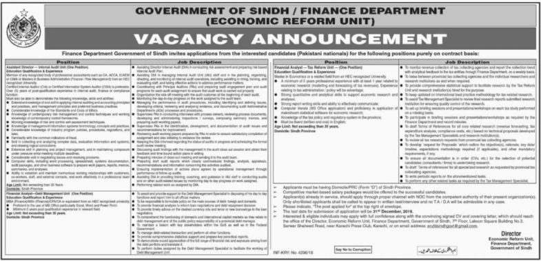 Sindh Finance Department Jobs 2019 for Financial Analyst and Assistant Director Posts