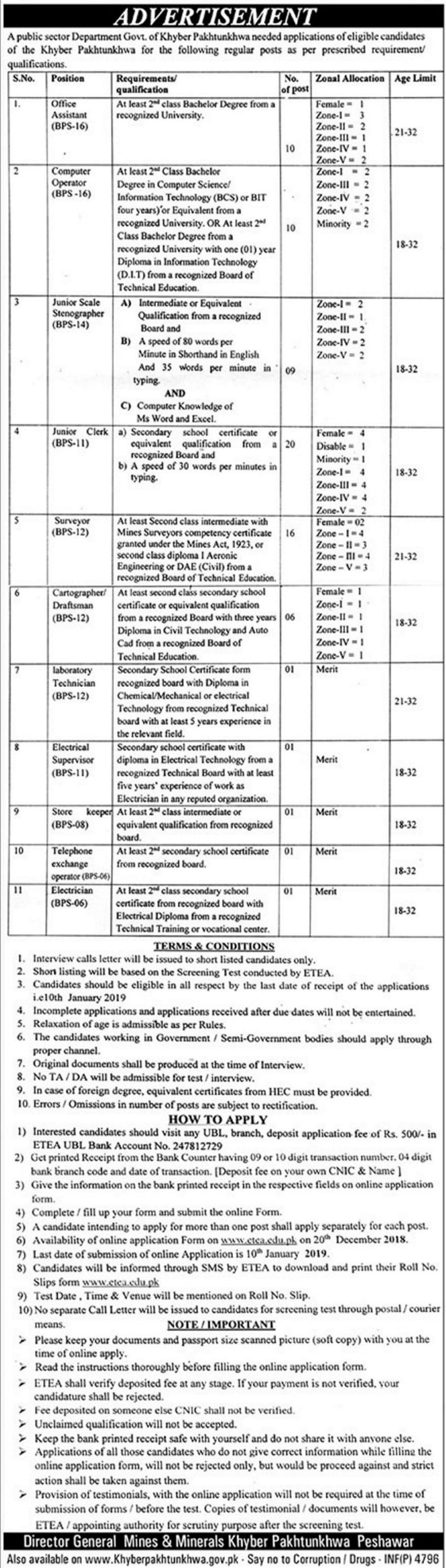 KP Public Sector Organization Jobs 2019 for 76+ Clerks, Stenographers, IT / Computer Operators, DAE & Other Posts