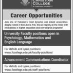 Forman Christian College Jobs 2019 for Teaching Faculty