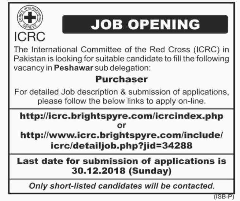 ICRC Red Cross Pakistan Jobs 2019 for Purchaser Post