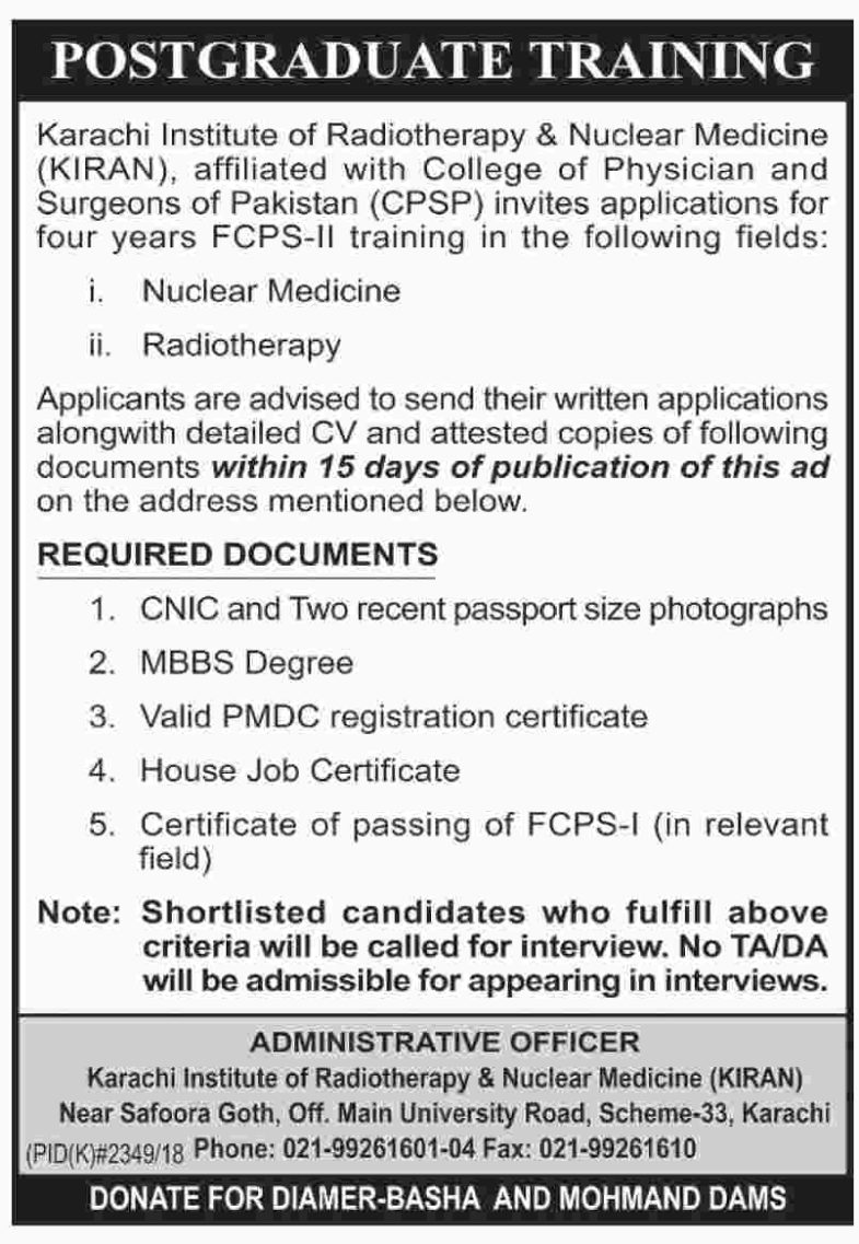 Karachi Institute of Radiotherapy & Nuclear Medicine (KIRAN) Postgraduate Training Program 2019