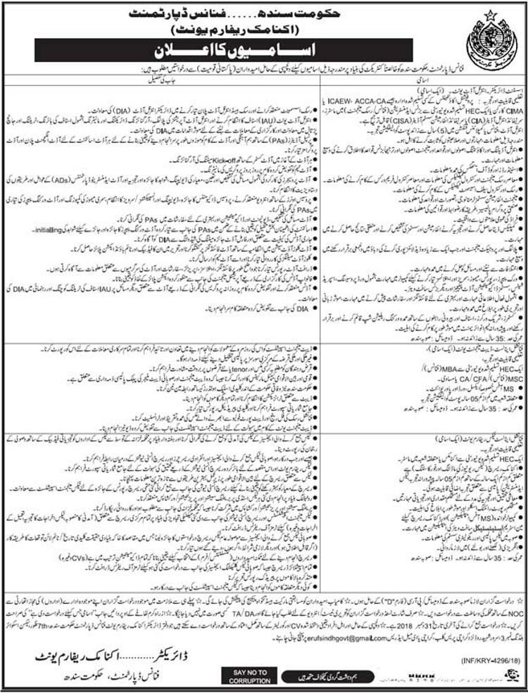 Sindh Finance Department Jobs 2019 for Financial Analysts & Assistant Director Posts