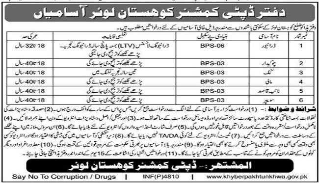 DC Office Kohistan Jobs 2019 for Drivers & Support Staff