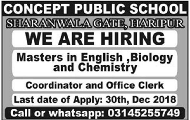 Concept Public School Haripur Jobs 2019 forTeachers
