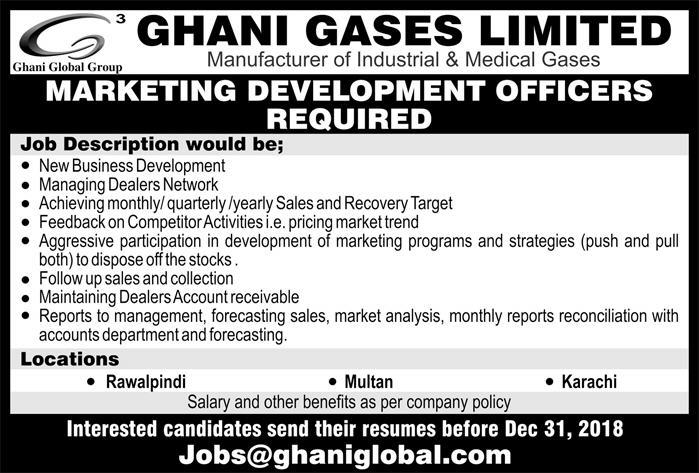 Ghani ,Gases, Ltd, Jobs ,2019, for, Marketing, Development, Officers ,(Multiple Cities), 23 December, 2018