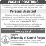 University ,of, Central, Punjab ,Jobs, 2019, for, Personal, Assistant, 23 December, 2018