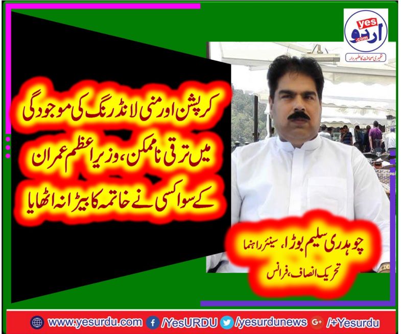 CHAUDHRY SALEEM BORA, SENIOR, LEADER, PTI, FRANCE